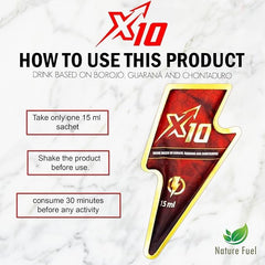 Generic X10 borojó sachet offers natural vitality for workouts.