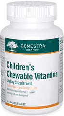 Genestra Brands Children's Chewable Vitamins bottle on shelf, convenient daily supplement for kids.