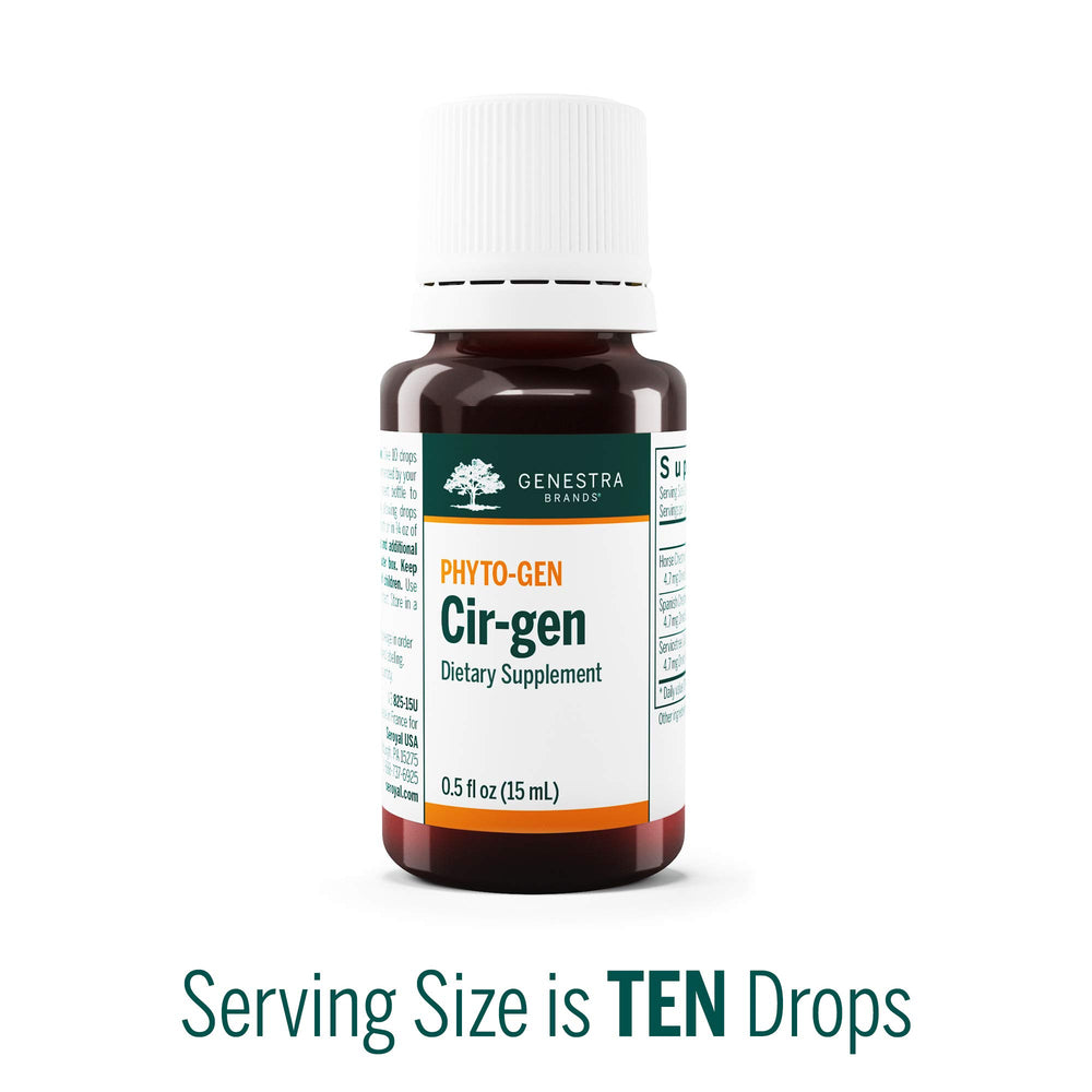 Genestra Brands Cir-gen bottle label closeup showcases spring-harvest embryonic tissues rich in phytonutrients.