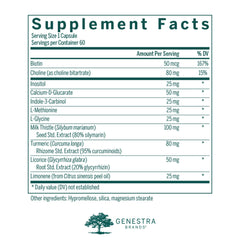 Genestra Brands Liver Support bottle label close-up highlighting the capsule formula for daily use.