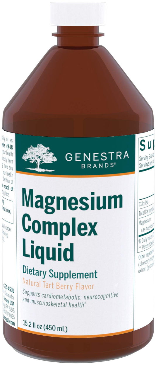 Genestra Brands Magnesium Complex Liquid bottle for daily magnesium intake.