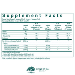 Genestra Super EFA Liquid label highlights ingredients and serving guidance