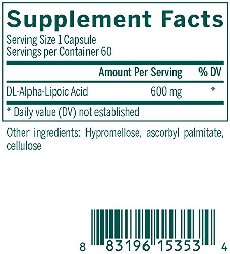 Close-up of Genestra Brands Super Lipoic Acid capsules showing vegan-friendly formula