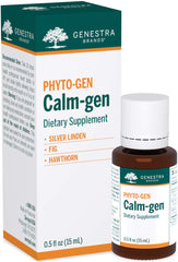 Genestra Calm-gen bottle front view, compact 0.5 fl oz, convenient for daily relaxation support.