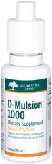 Genestra D-Mulsion 1000 bottle with liquid drops for daily immune support.