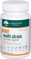 Genestra HMF Multi Strain bottle front label shows 60 capsules for GI health support.