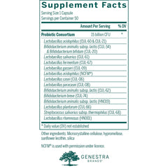 Genestra HMF Multi Strain capsules closeup shows 16 probiotic strains for gut health