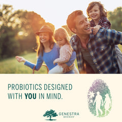 Genestra HMF Multi Strain packaging on shelf suggests a long-term wellness routine