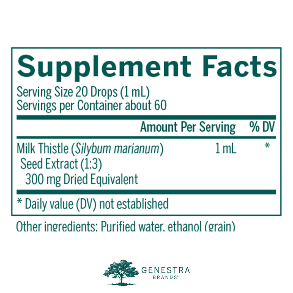 Genestra Milk Thistle Tincture dropper image demonstrates precise dosing for daily liver support.
