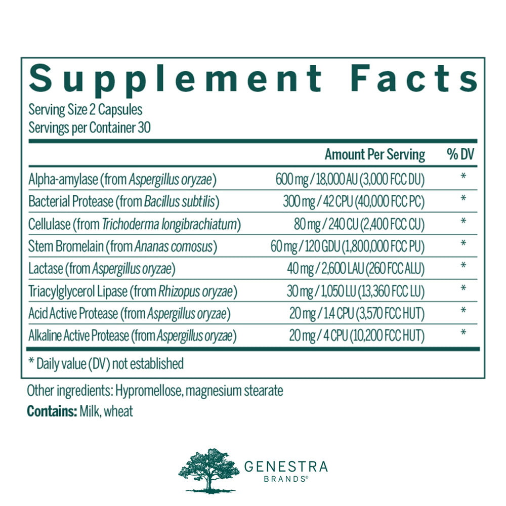 Genestra V-Enzymes bottle back label with vegan formula details.