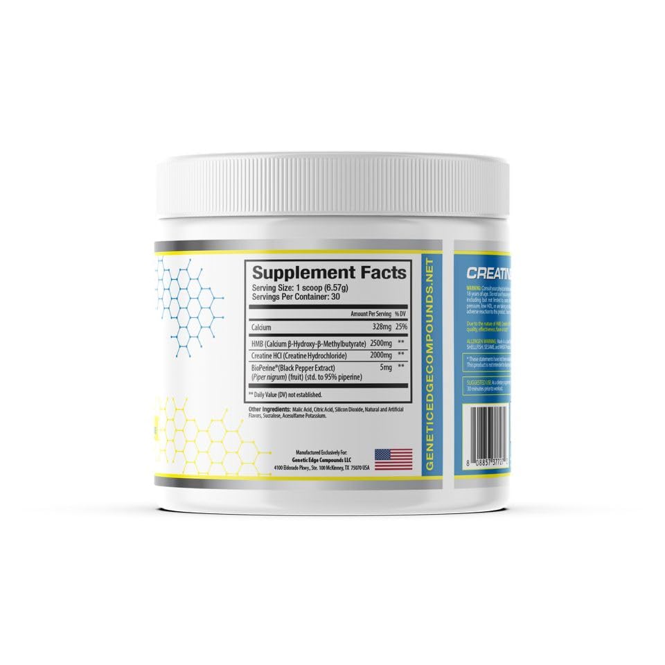 Genetic Edge Creatine HCl + HMB blue lemonade glass shows refreshing flavor for workouts
