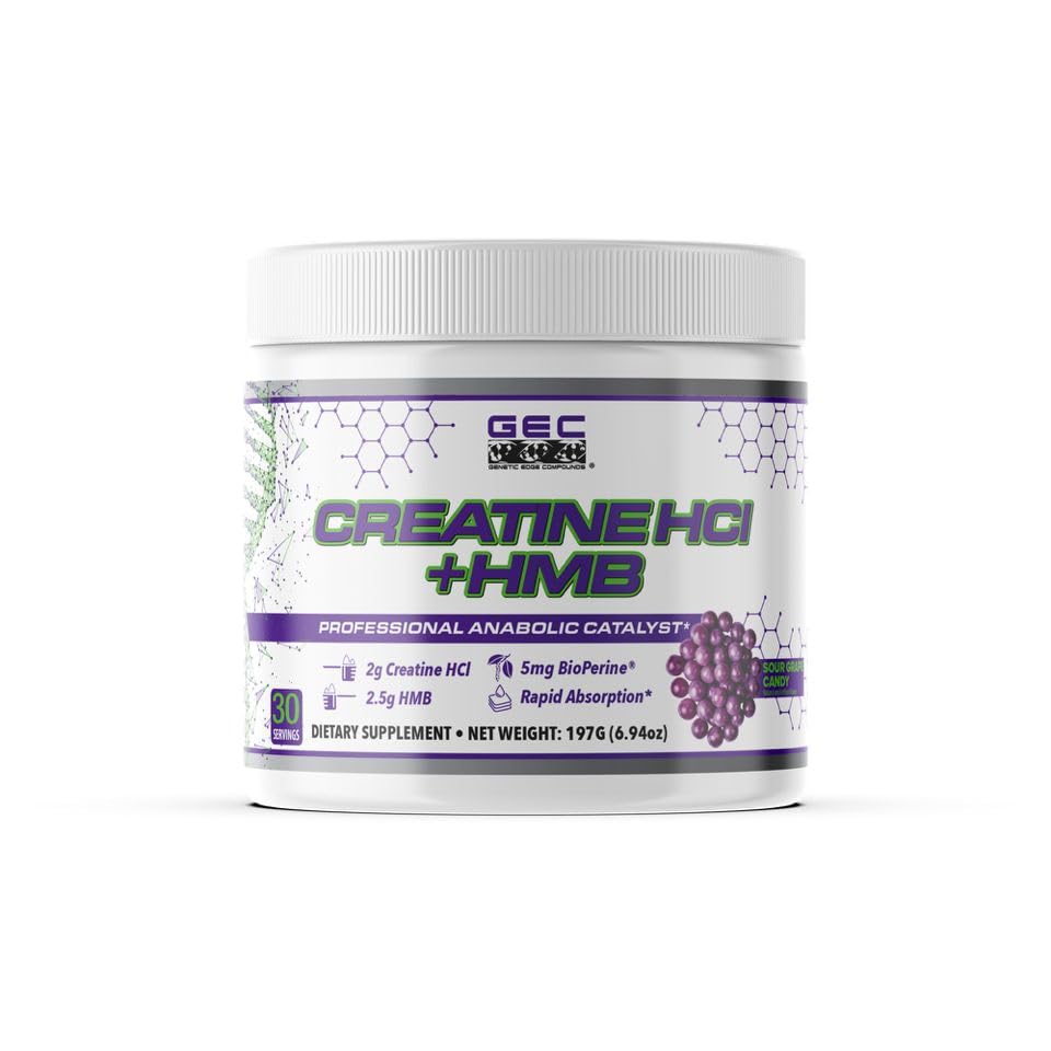 Genetic Edge Creatine HCl HMB bottle ready for intense training sessions.