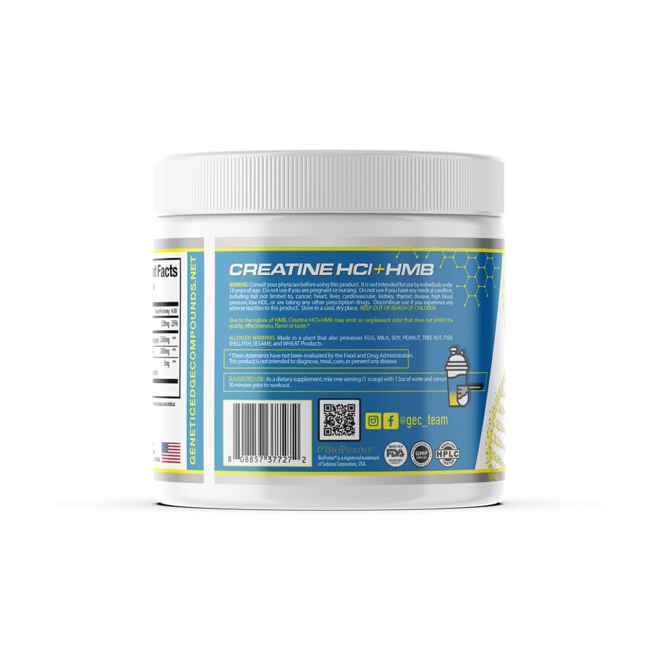 Genetic Edge Creatine HCl + HMB tub front highlights 30 servings