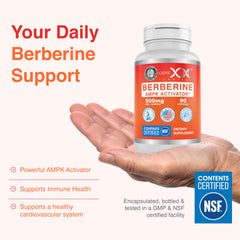 Genex Berberine HCl 500mg bottle includes 90 capsules for a 3-month plan.