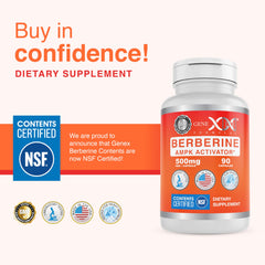 Genex Berberine HCl 500mg bottle front displaying 3-month supply.