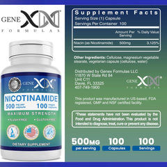 Genex Formulas label shows nutrition facts and energy-support friendly claims.