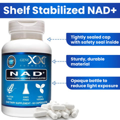 Genex Formulas NAD+ ingredients panel highlights natural, high-quality formulation