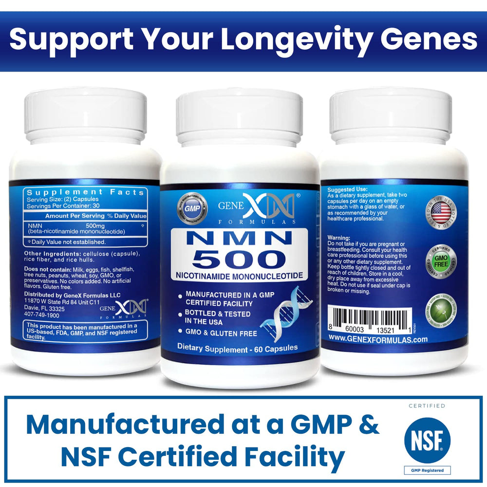 Genex Formulas NMN 500mg COA label emphasizing transparency and QA.
