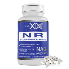 Genex Formulas NR bottle front view for easy daily supplementation.