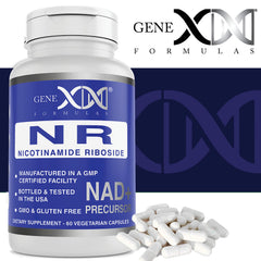 Genex Formulas NR vegetarian capsules on a clean surface.