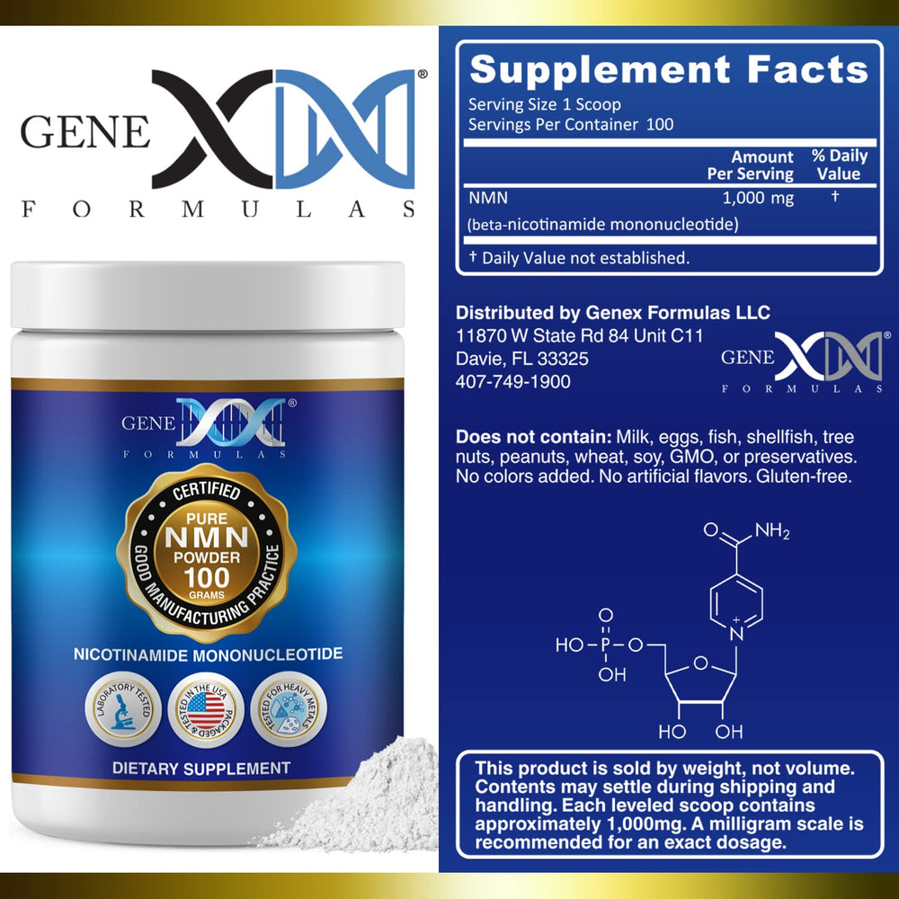 Genex NMN powder ready for sublingual use with quick dissolve