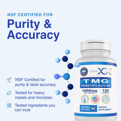 Genex Formulas TMG NSF certification badge reinforces safety and labeling accuracy