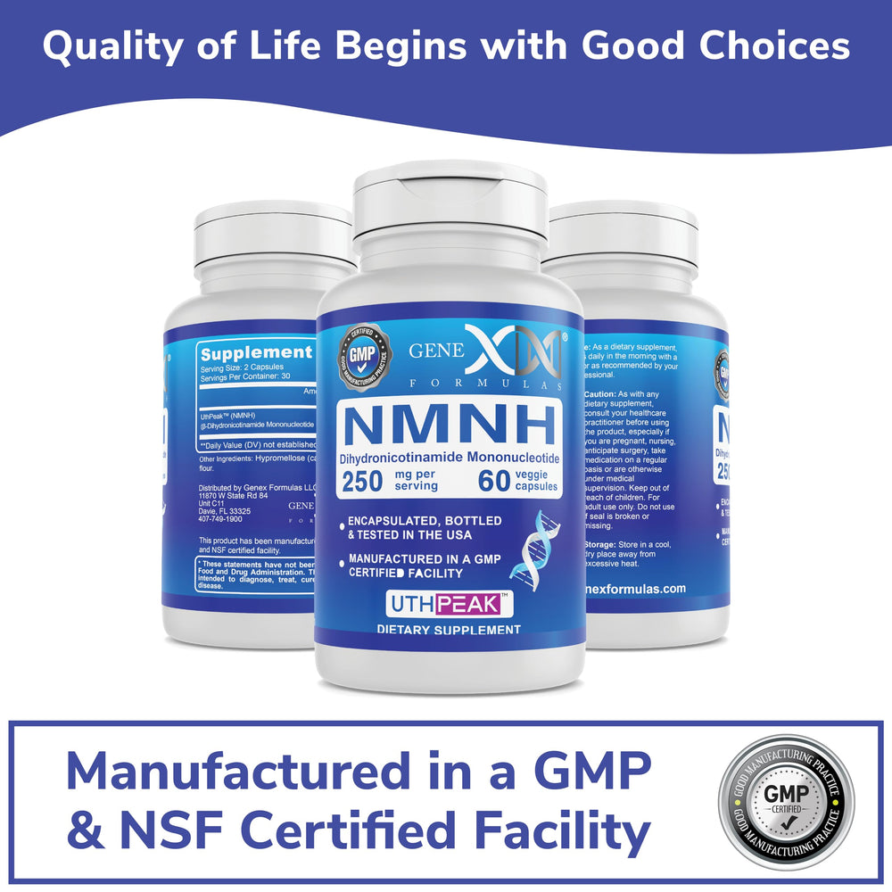 Genex NMNH third-party lab seal indicating tested potency.
