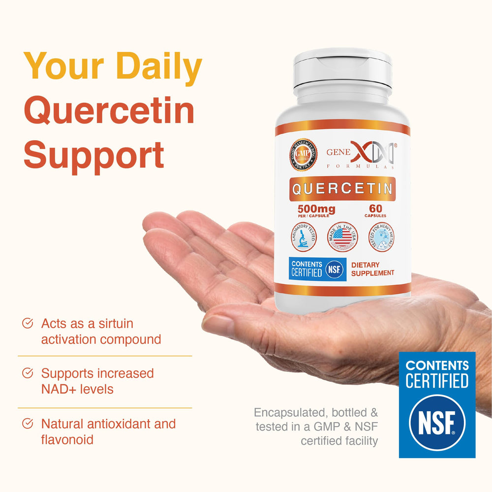 Genex Quercetin bottle back label showing 500 mg per capsule.