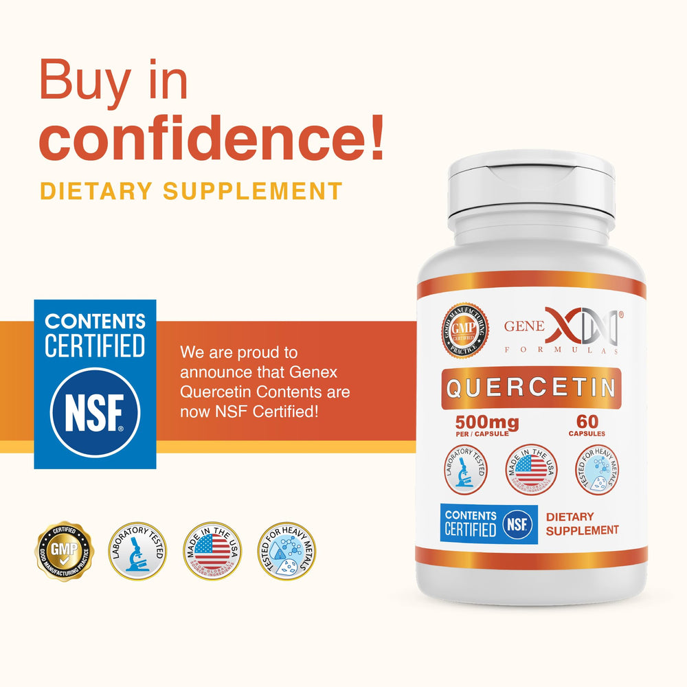 Genex Quercetin three-bottle pack display on shelf.