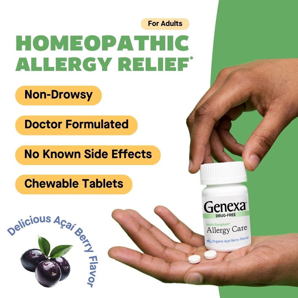 Genexa Allergy Care bottle packaging highlighting clean ingredients.