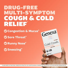 Genexa Cold Crush acai berry tablets close-up highlights flavorful, on-the-go ease.