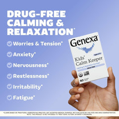 Close-up of Genexa Calm Keeper chewables highlighting vanilla lavender flavor for easy use.