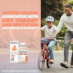 Genexa Honey Cough Syrup dispensing spoon highlights gentle, easy dosing for kids.