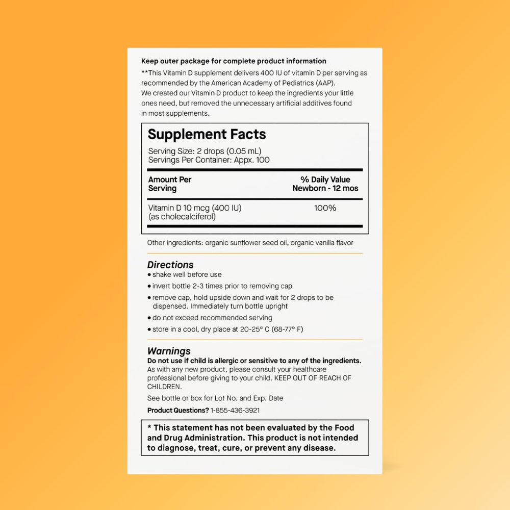 Genexa Vitamin D Drops bottle ready for caregivers during daily routines.