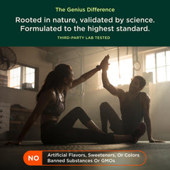 Genius BCAA powder with L-Glutamine ingredient spotlight for recovery support.