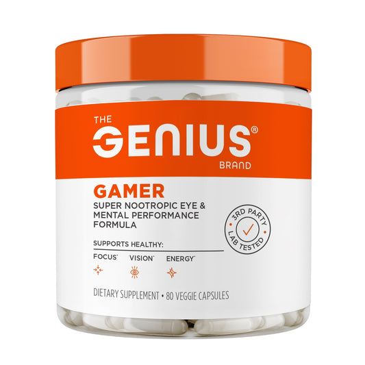 Genius Gamer bottle shown for on-the-go gaming focus.