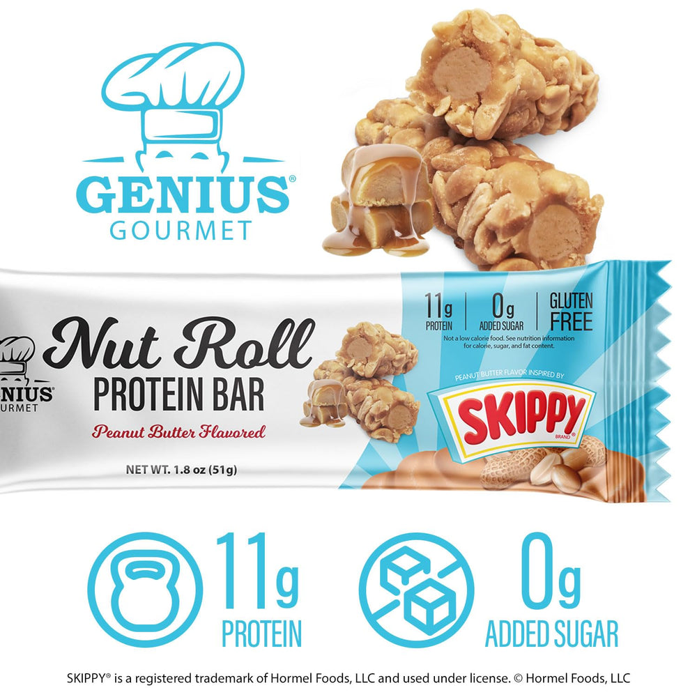 Genius Gourmet SKIPPY bar in a lunchbox, ideal for everyday snacking.