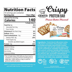Texture close-up of Genius Gourmet SKIPPY Crispy Bar shows crispy, satisfying crunch.