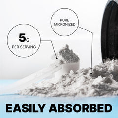 Pure creatine monohydrate powder with clear purity on the label.