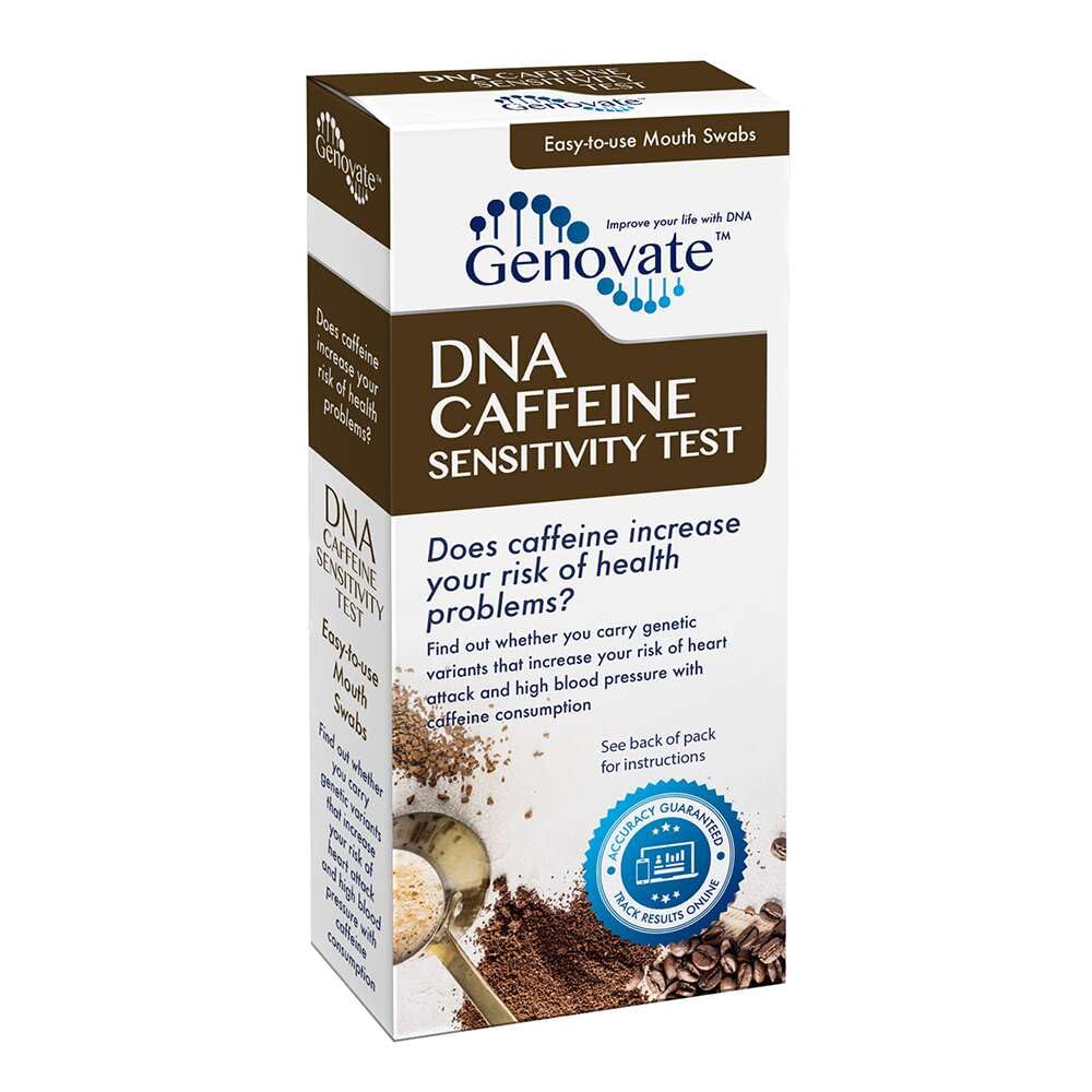 Genovate DNA Caffeine Sensitivity Test kit for at-home sampling and personalized insights.
