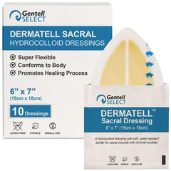 Gentell Select Dermatell hydrocolloid dressing on sacral buttocks supports moist healing.