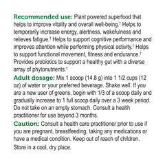 Genuine Health Greens + Extra Energy dark chocolate powder pouring for flavorful energy.