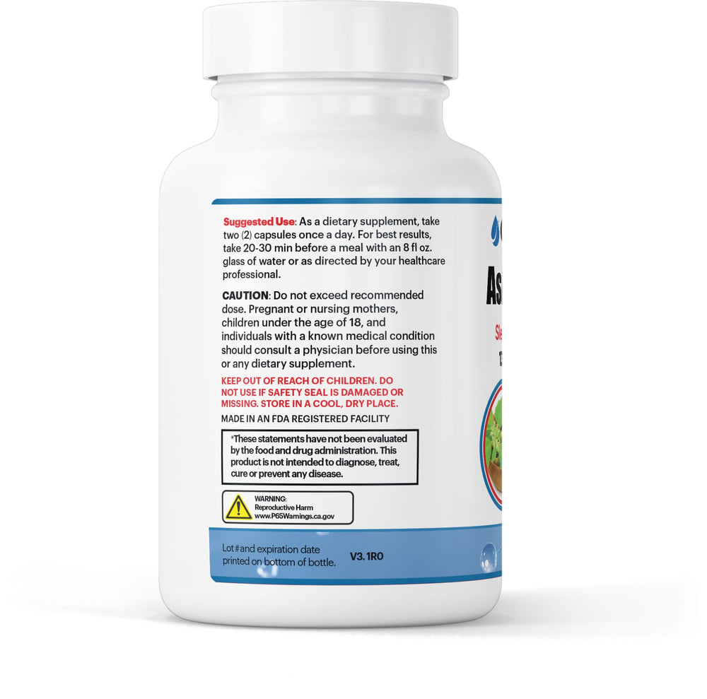 GenuinePurity Ashwagandha bottle front label highlights vegan capsules for daily calm.