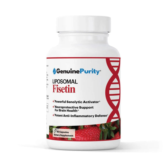 GenuinePurity Fisetin 150mg bottle for daily cognitive support and clean non-GMO formula.
