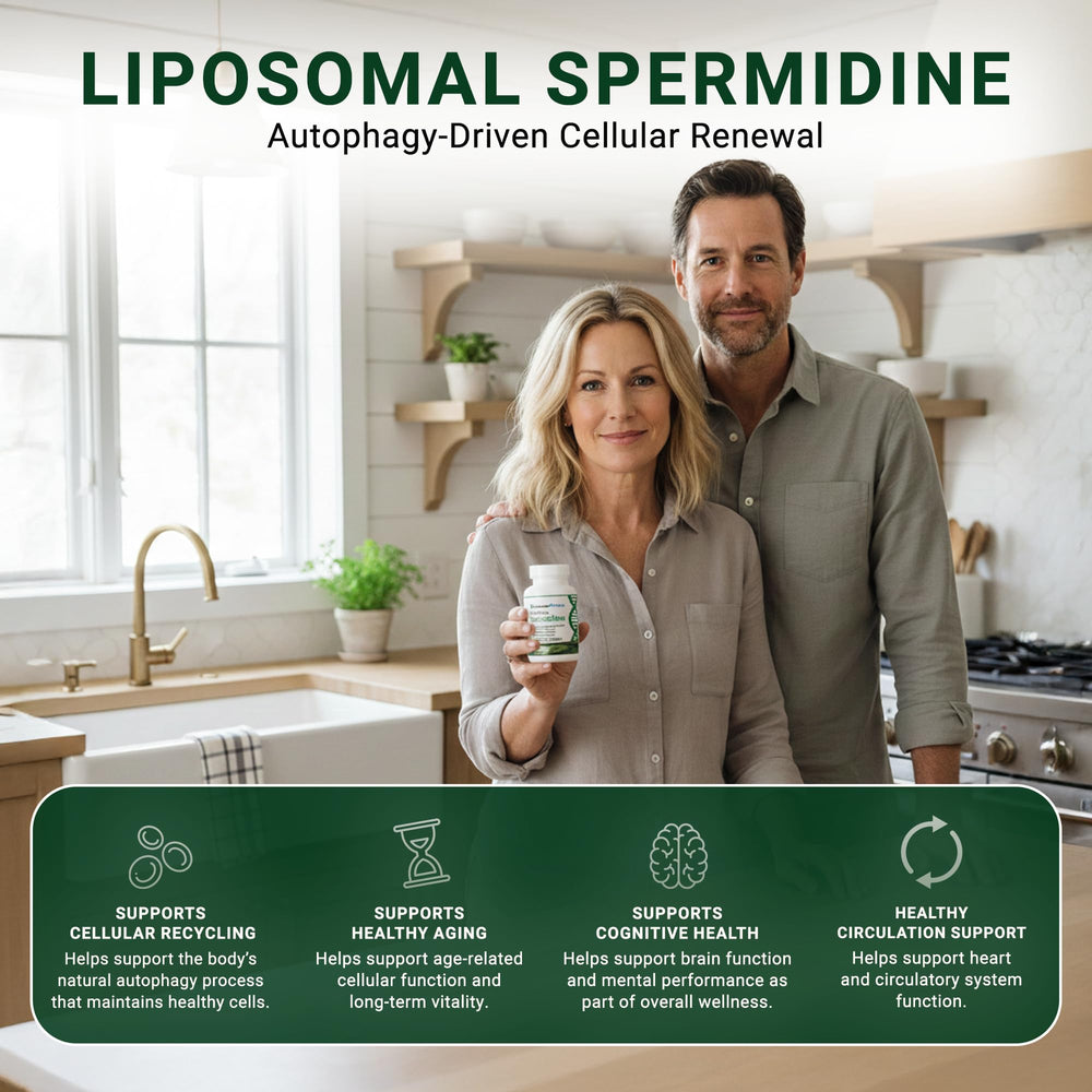 GenuinePurity Liposomal Spermidine 8mg capsules close-up for easy daily use and intake.