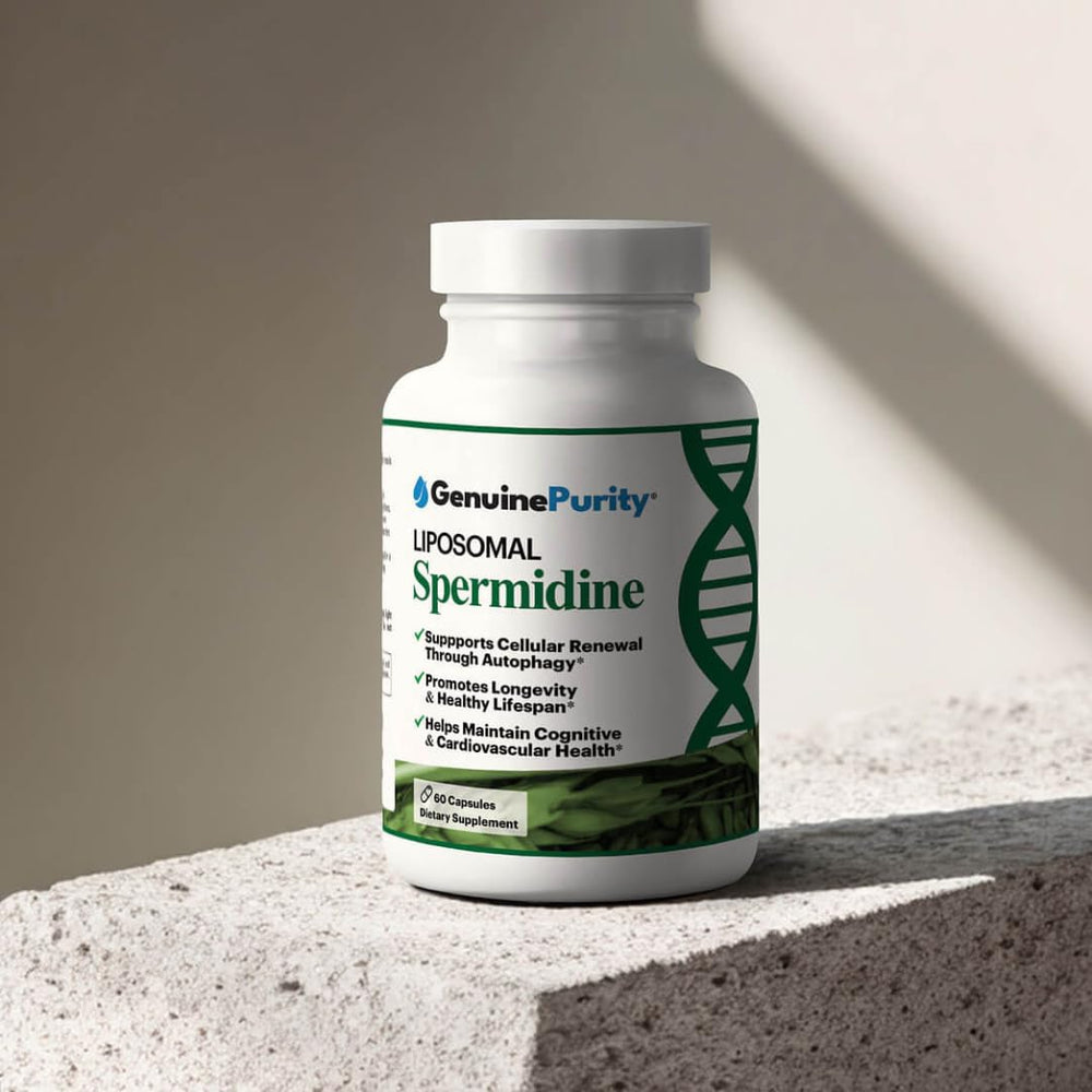 GenuinePurity Liposomal Spermidine 8mg daily-use scene suggests routine supplementation.