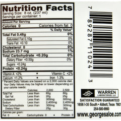 Georges Aloe Vera close-up label showing preservative-free formula