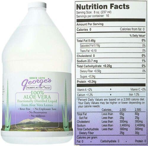 Close-up of George's Always Active Aloe label highlighting purity.
