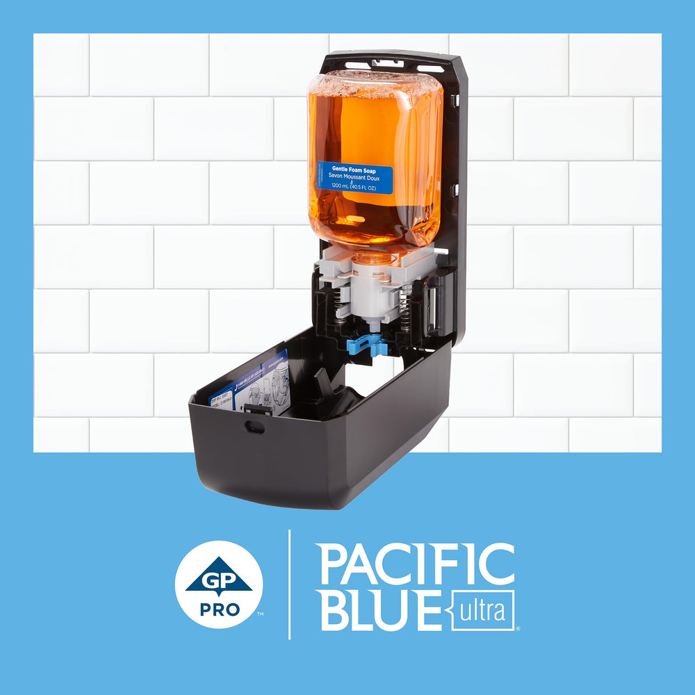 Foaming dispense action of Pacific Blue Ultra illustrates generous lather in use.