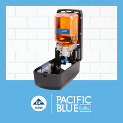 Foaming dispense action of Pacific Blue Ultra illustrates generous lather in use.